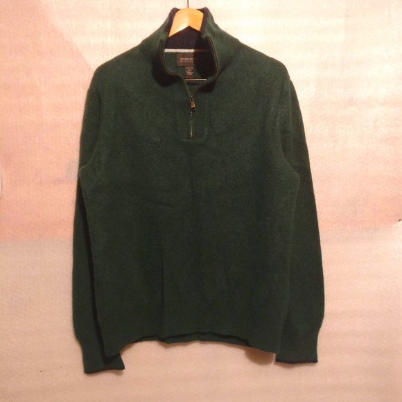 390cad Banana Republic Forest Green chunky CASHMERE quarter zip pullover Sweater - Picture 4 of 8